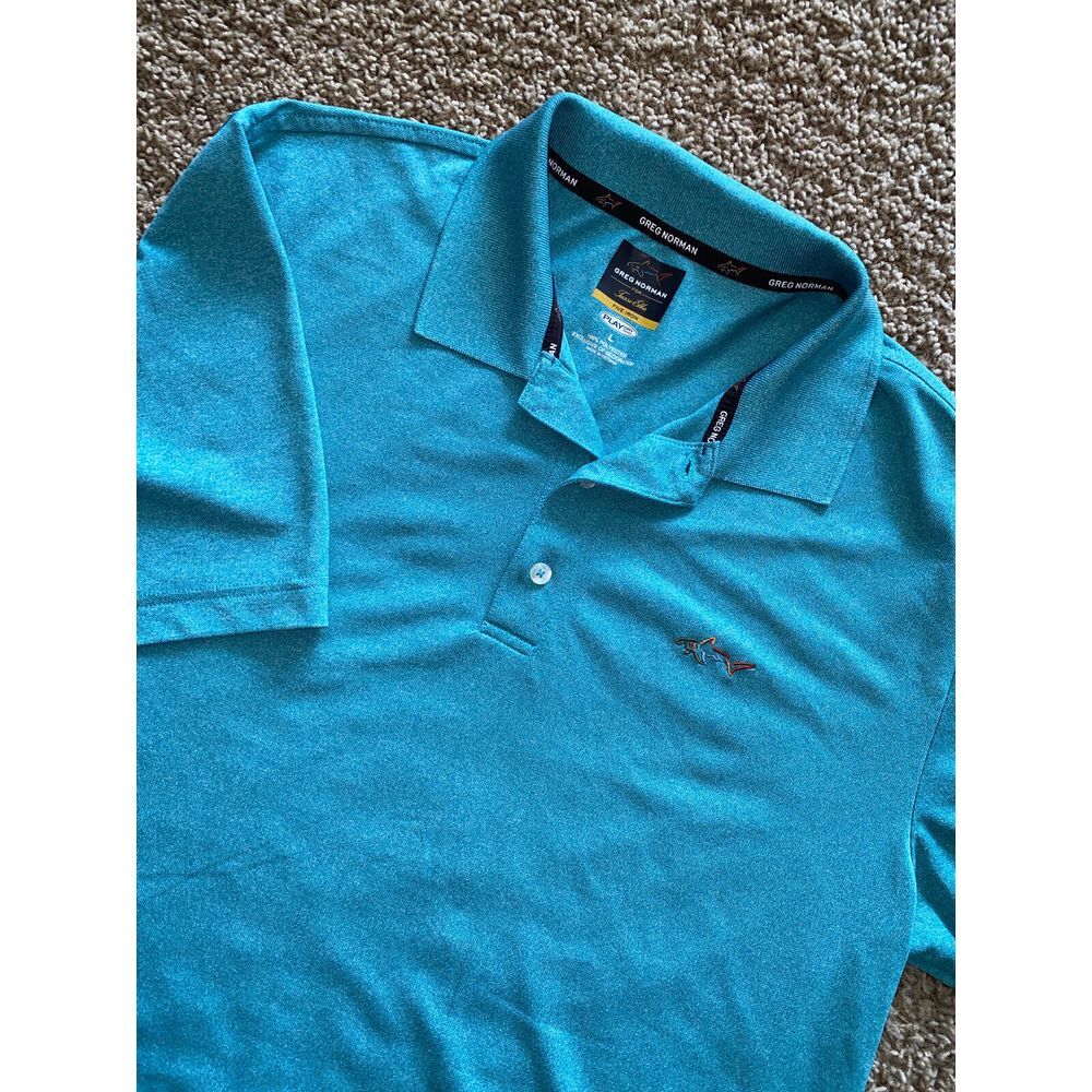 Greg Norman Polo Shirt Mens Large Aqua Large Golf Casual Short Sleeve